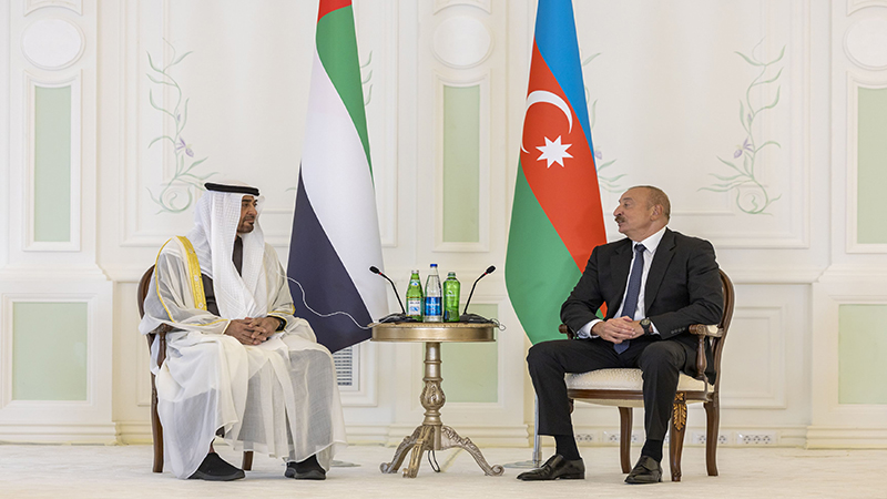 رؤسای جمهور امارات و آذربایجان در حال گفت‌وگو در منطقه قره‌باغ با هدف بررسی روابط دوجانبه