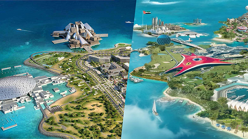 تصویری از جزیره سعدیات ابوظبی با ساحل سفید، موزه لوور و هتل‌های لوکس