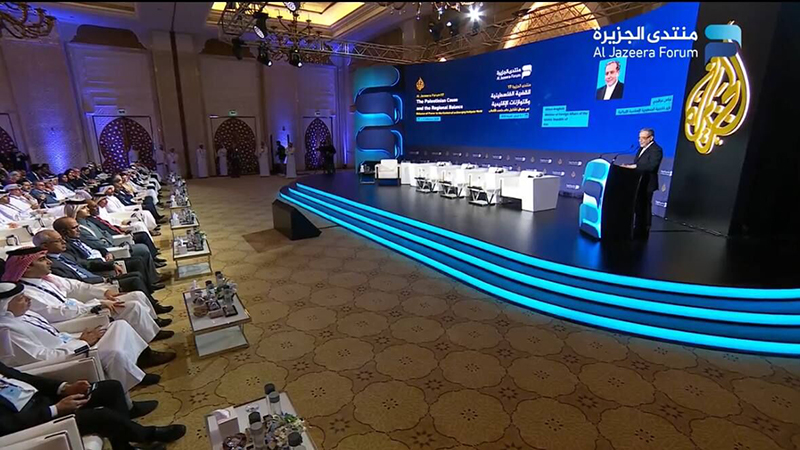 سیدعباس عراقچی در مجمع الجزیره 2026 هشدار می‌دهد که دکترین مصونیت صلح نمی‌آورد و تنها عدالت برای فلسطین مسیر ثبات منطقه‌ای و جهانی است+نجم امارات