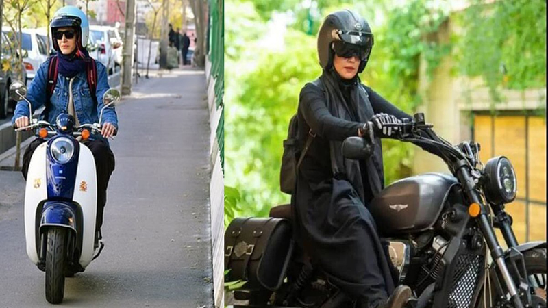 تصویر یک بانوی موتورسوار در حال دریافت گواهینامه موتورسیکلت طبق قوانین جدید راهنمایی و رانندگی+نجم امارات